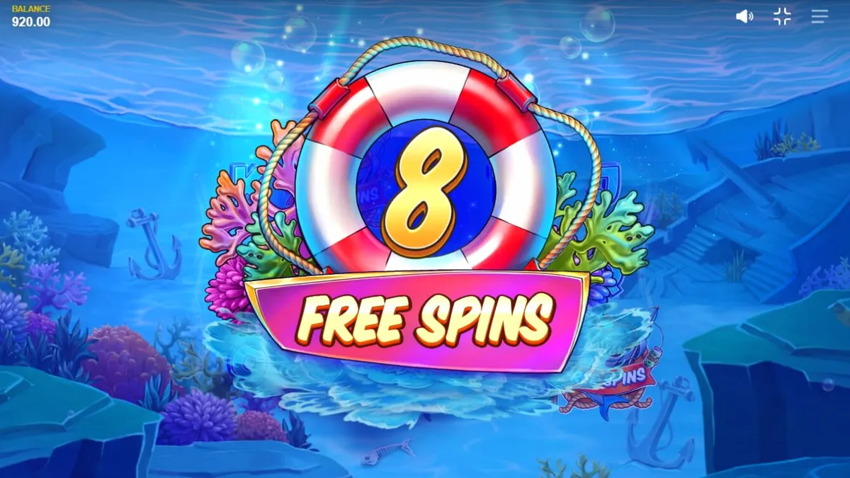 Shark Boss slot game mobile interface showing the shark character on a boat
